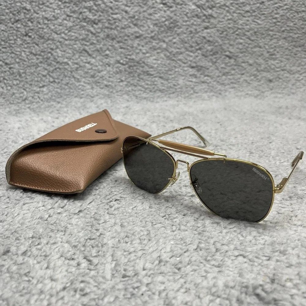 Bushnell‎ Aviator Sunglasses Gold Frames Gray Smoke Lens Vintage